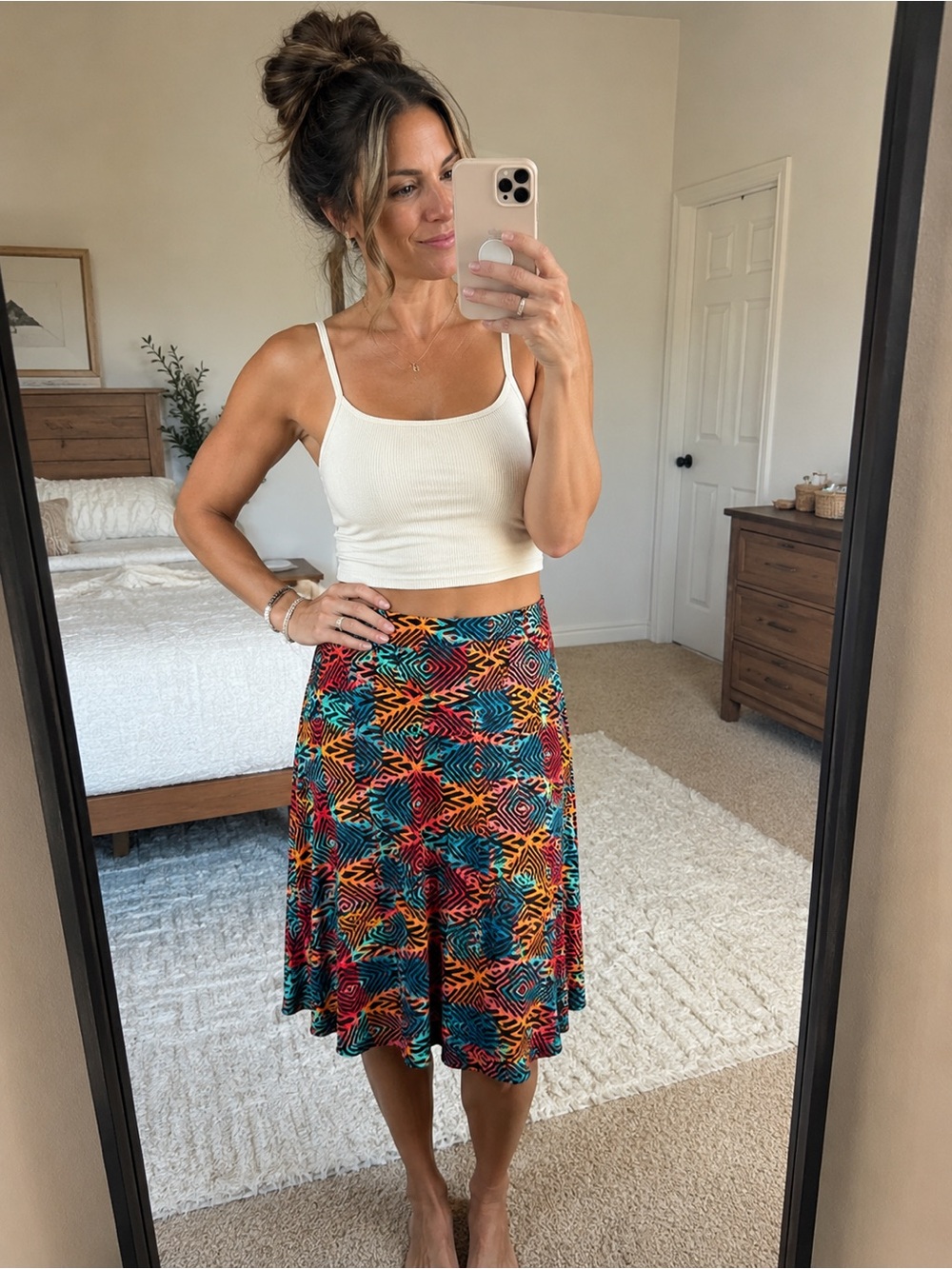 Vibrant Geometric A-Line Midi Skirt - Multicolor